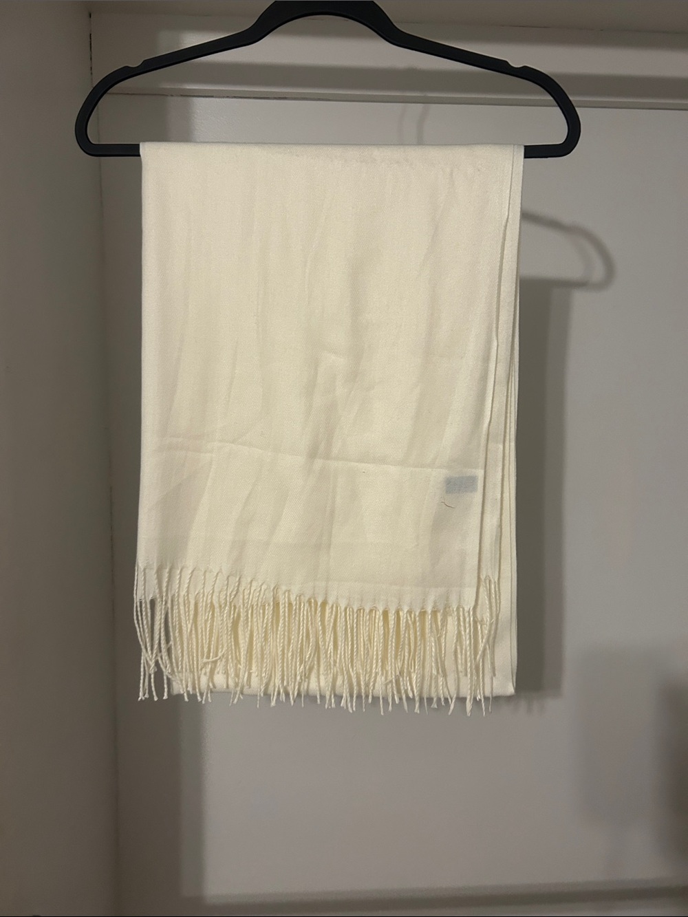 Cream Lightweight Fringe Scarf - pashmina